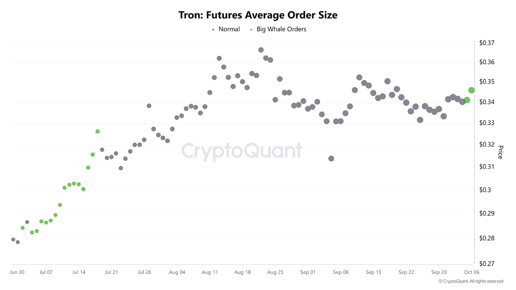 افزایش سفارشات فیوچرز نهنگ‌های تی‌آر‌اکس (trx) برای اولین بار از جولای گذشته با نزدیک شدن قیمت به ۰.۳۵ دلار 🐋