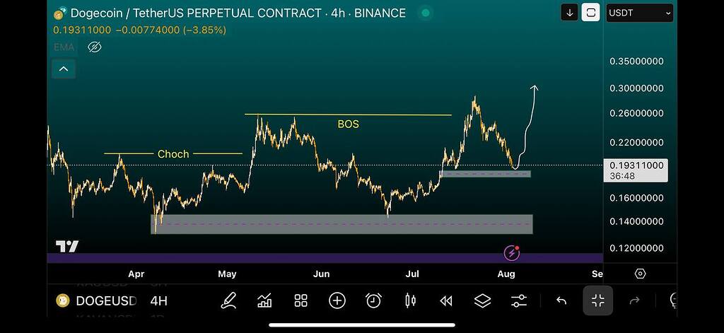 تحلیل حرکت احتمالی دوج کوین (doge) در تایم فریم ۴ ساعته 📈