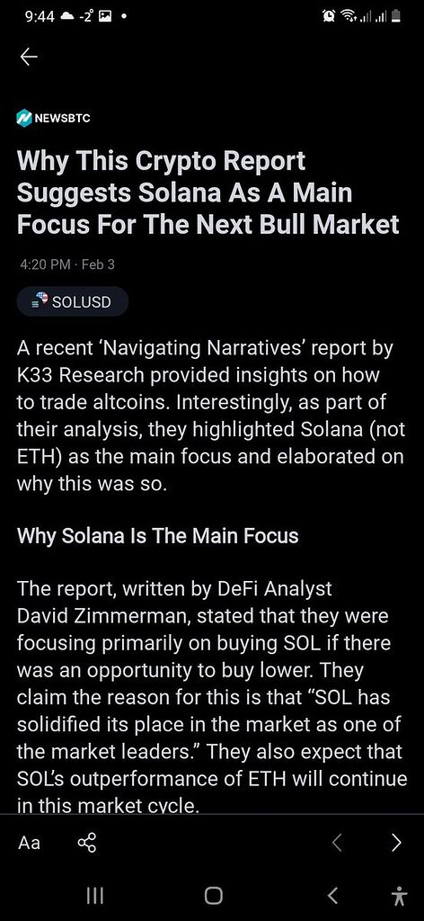 گزارش شرکت k33 research و تاثیر آن بر آینده قیمت سولانا