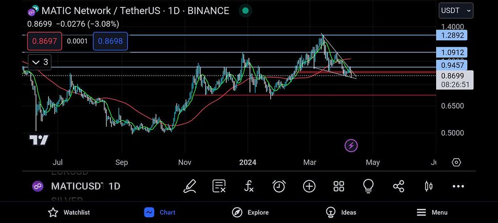 در اینجا ارز ( متیک پالیگان ) را در تایم فریم یک روزه مشاهد میکنیم که قبل تر رشد خوبی داشته و تا این لحظه میتونیم به عنوان یک اصلاح قیمتی به آن توجه داشته باشیم