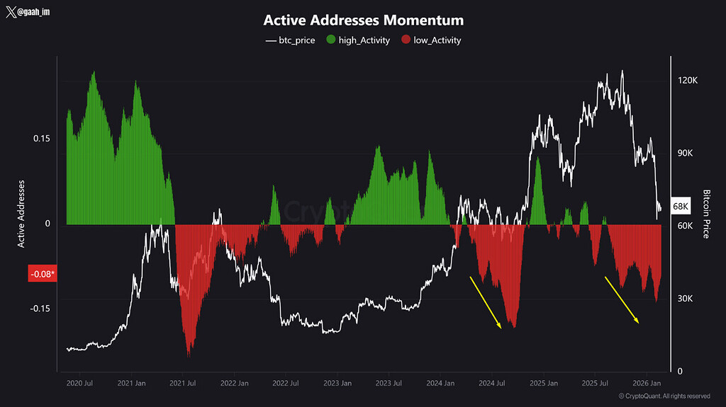 فعالیت شبکه بیت‌کوین در پایین‌ترین سطح ۶ ماهه 📉