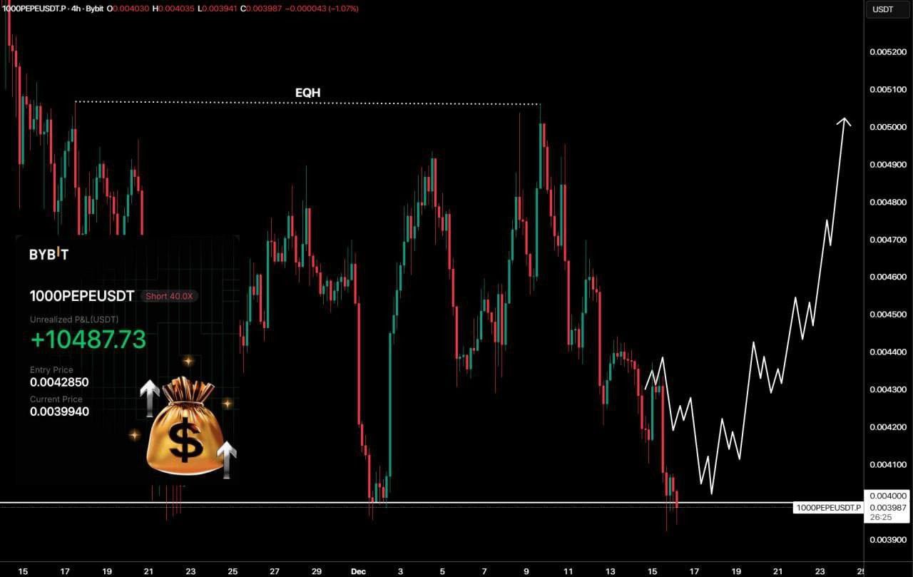 Pepe به 0.0040 دلار رسید؛ سود 271٪ کوتاه 🚀