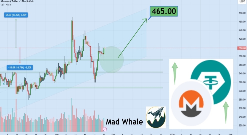 تحلیل مونرو (xmr): احتمال جهش 16 درصدی به 465 دلار 📈